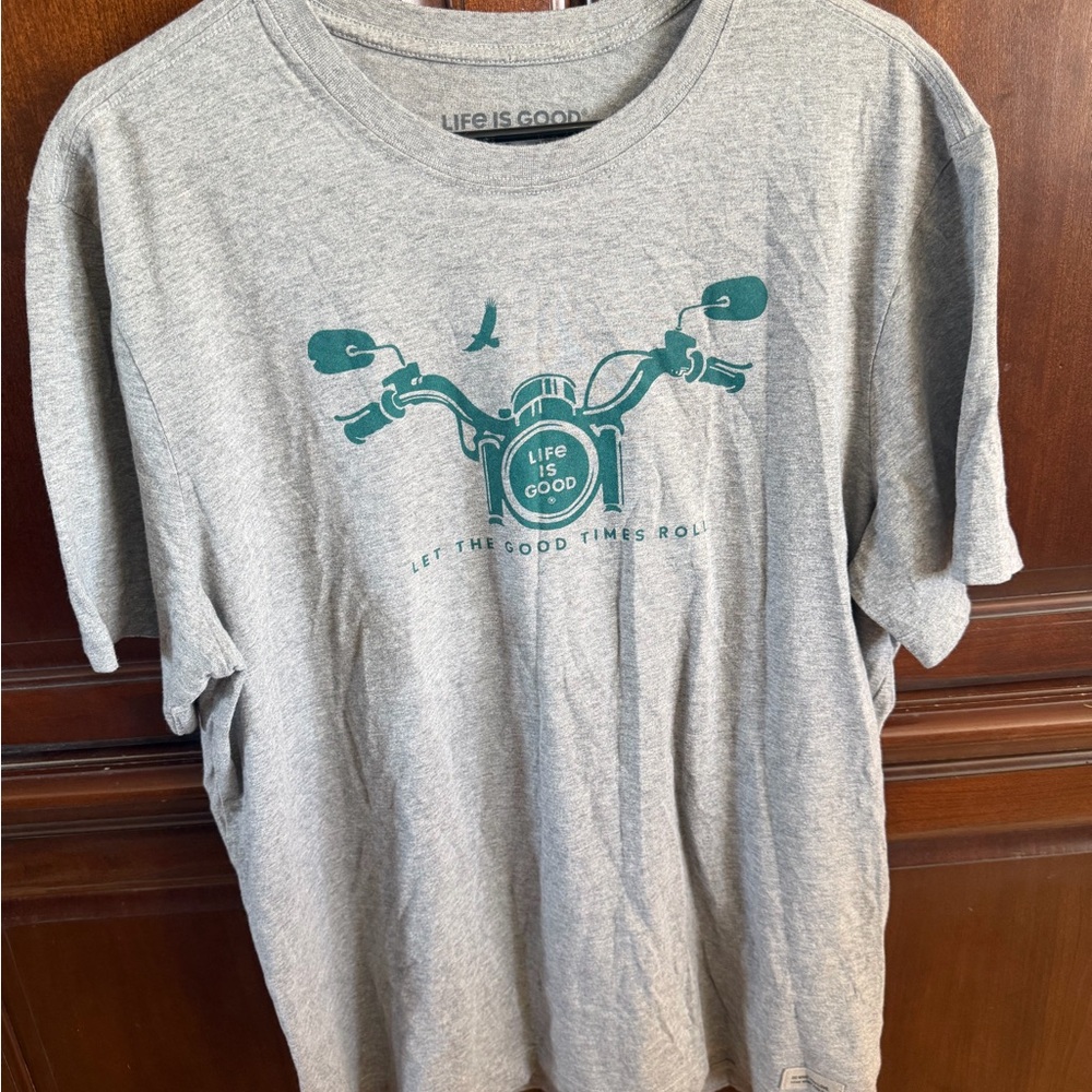 Life Is Good Gray Logo Crusher Tee with Subtle Dark Gray Print